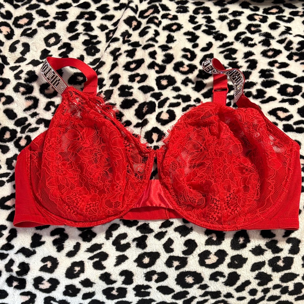 Victoria's Secret Red Lace Underwire Bra with Embellished Straps